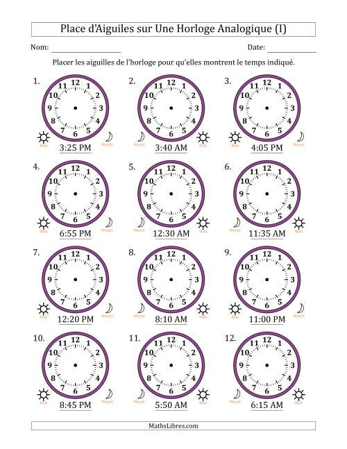 Place d'Aiguiles sur Une Horloge Analogique utilisant le système horaire sur 12 heures avec 5 Minutes d'Intervalle (12 Horloges) (I)