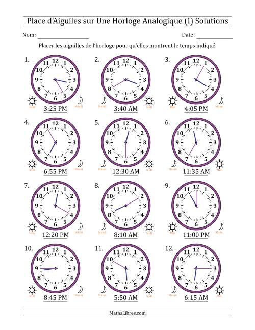 Place d'Aiguiles sur Une Horloge Analogique utilisant le système horaire sur 12 heures avec 5 Minutes d'Intervalle (12 Horloges) (I) page 2