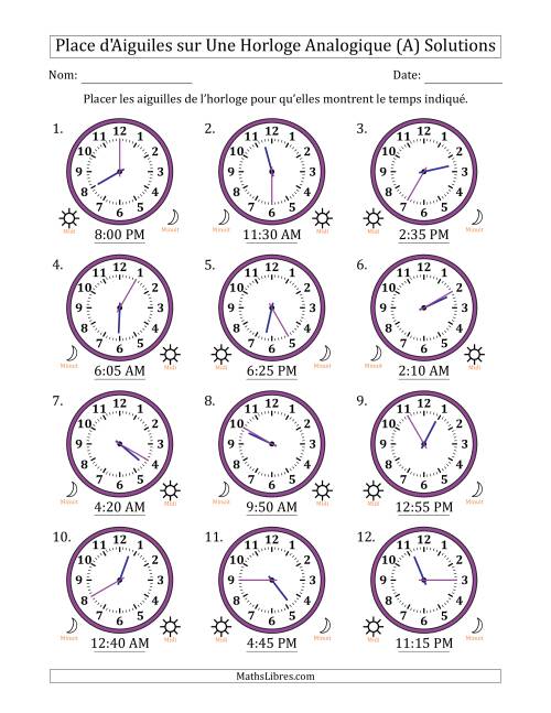 Place d'Aiguiles sur Une Horloge Analogique utilisant le système horaire sur 12 heures avec 5 Minutes d'Intervalle (12 Horloges) (Tout) page 2