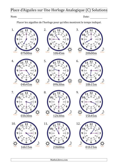 Place d'Aiguiles sur Une Horloge Analogique utilisant le système horaire sur 24 heures avec 15 Minutes d'Intervalle (12 Horloges) (C) page 2