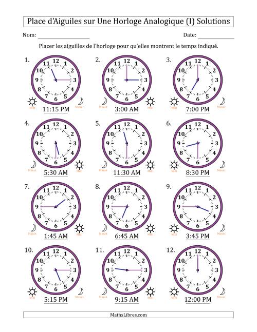 Place d'Aiguiles sur Une Horloge Analogique utilisant le système horaire sur 12 heures avec 15 Minutes d'Intervalle (12 Horloges) (I) page 2