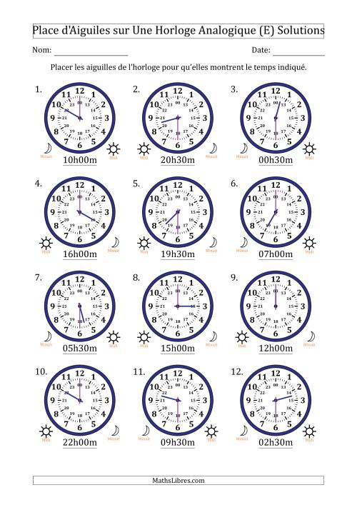 Place d'Aiguiles sur Une Horloge Analogique utilisant le système horaire sur 24 heures avec 30 Minutes d'Intervalle (12 Horloges) (E) page 2