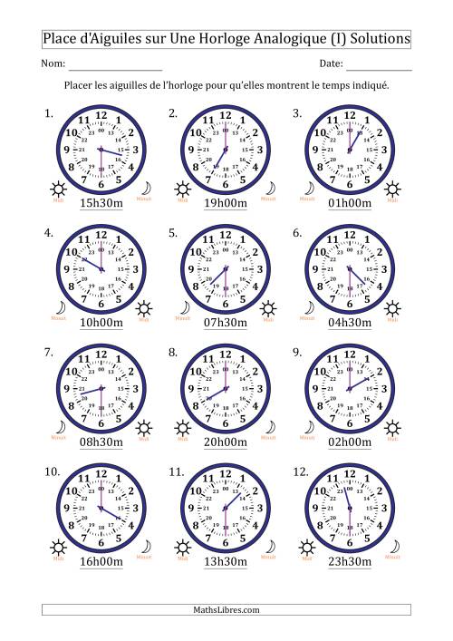 Place d'Aiguiles sur Une Horloge Analogique utilisant le système horaire sur 24 heures avec 30 Minutes d'Intervalle (12 Horloges) (I) page 2