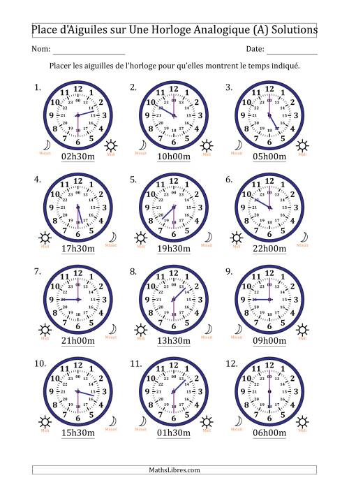 Place d'Aiguiles sur Une Horloge Analogique utilisant le système horaire sur 24 heures avec 30 Minutes d'Intervalle (12 Horloges) (Tout) page 2