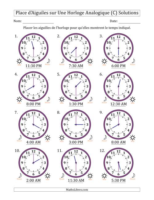 Place d'Aiguiles sur Une Horloge Analogique utilisant le système horaire sur 12 heures avec 30 Minutes d'Intervalle (12 Horloges) (C) page 2
