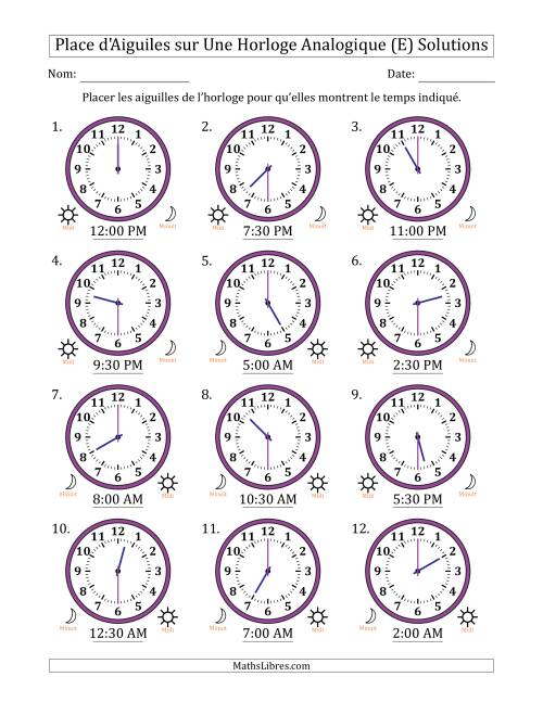 Place d'Aiguiles sur Une Horloge Analogique utilisant le système horaire sur 12 heures avec 30 Minutes d'Intervalle (12 Horloges) (E) page 2
