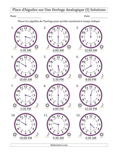 Place d'Aiguiles sur Une Horloge Analogique utilisant le système horaire sur 12 heures avec 30 Minutes d'Intervalle (12 Horloges) (I) page 2