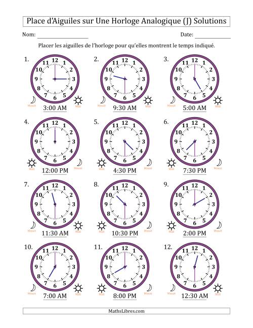 Place d'Aiguiles sur Une Horloge Analogique utilisant le système horaire sur 12 heures avec 30 Minutes d'Intervalle (12 Horloges) (J) page 2