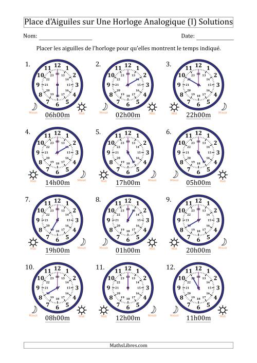 Place d'Aiguiles sur Une Horloge Analogique utilisant le système horaire sur 24 heures avec 1 Heures d'Intervalle (12 Horloges) (I) page 2