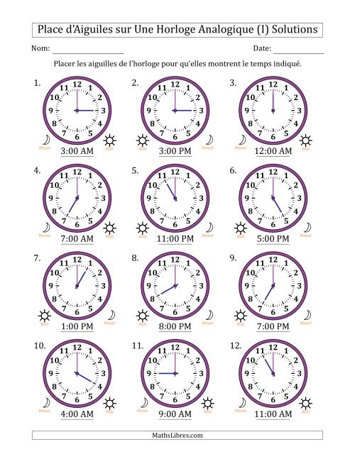Place d'Aiguiles sur Une Horloge Analogique utilisant le système horaire sur 12 heures avec 1 Heures d'Intervalle (12 Horloges) (I) page 2