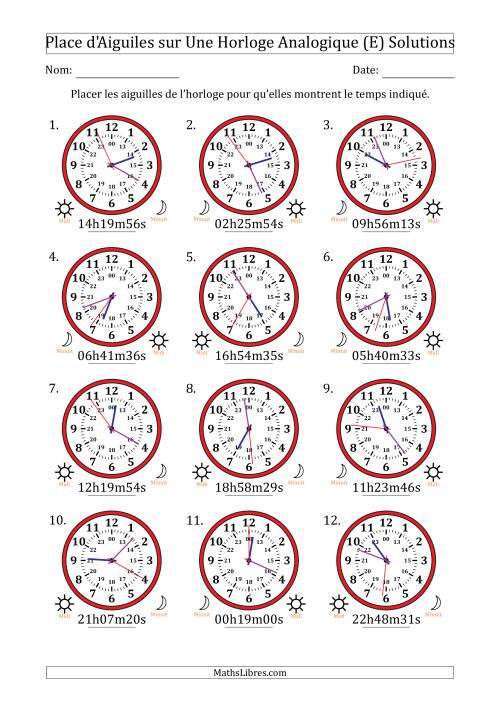 Place d'Aiguiles sur Une Horloge Analogique utilisant le système horaire sur 24 heures avec 1 Secondes d'Intervalle (12 Horloges) (E) page 2