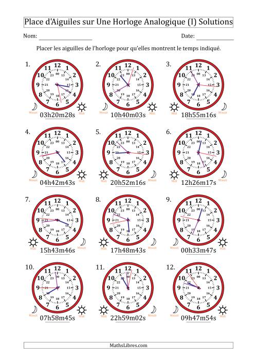 Place d'Aiguiles sur Une Horloge Analogique utilisant le système horaire sur 24 heures avec 1 Secondes d'Intervalle (12 Horloges) (I) page 2
