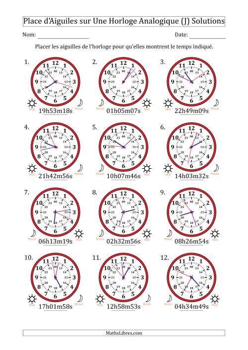 Place d'Aiguiles sur Une Horloge Analogique utilisant le système horaire sur 24 heures avec 1 Secondes d'Intervalle (12 Horloges) (J) page 2