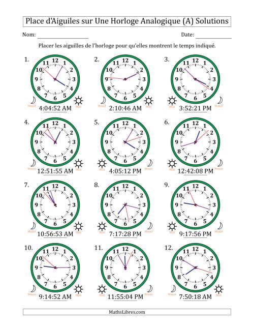 Place d'Aiguiles sur Une Horloge Analogique utilisant le système horaire sur 12 heures avec 1 Secondes d'Intervalle (12 Horloges) (A) page 2