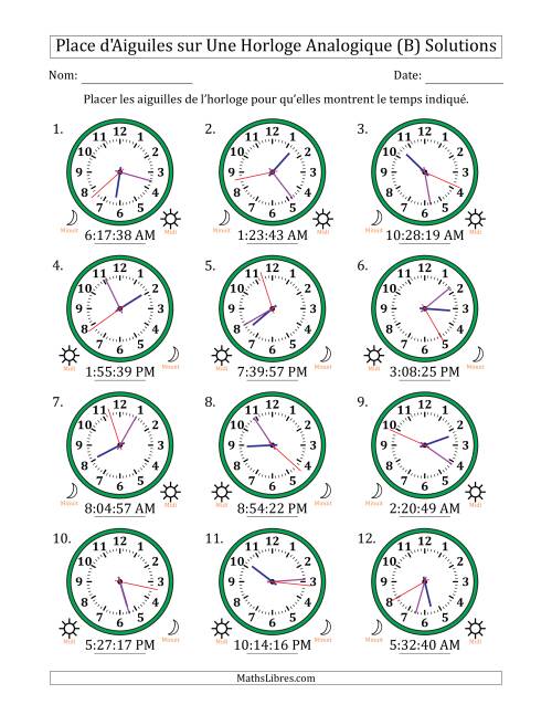 Place d'Aiguiles sur Une Horloge Analogique utilisant le système horaire sur 12 heures avec 1 Secondes d'Intervalle (12 Horloges) (B) page 2