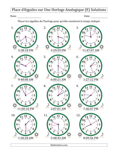 Place d'Aiguiles sur Une Horloge Analogique utilisant le système horaire sur 12 heures avec 1 Secondes d'Intervalle (12 Horloges) (E) page 2