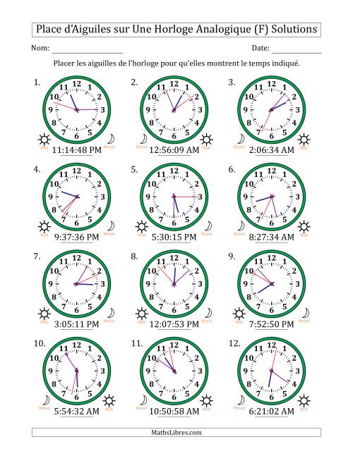 Place d'Aiguiles sur Une Horloge Analogique utilisant le système horaire sur 12 heures avec 1 Secondes d'Intervalle (12 Horloges) (F) page 2