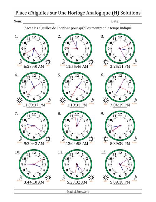 Place d'Aiguiles sur Une Horloge Analogique utilisant le système horaire sur 12 heures avec 1 Secondes d'Intervalle (12 Horloges) (H) page 2