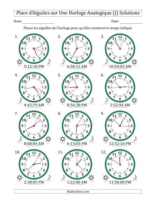 Place d'Aiguiles sur Une Horloge Analogique utilisant le système horaire sur 12 heures avec 1 Secondes d'Intervalle (12 Horloges) (J) page 2