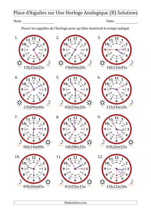 Place d'Aiguiles sur Une Horloge Analogique utilisant le système horaire sur 24 heures avec 5 Secondes d'Intervalle (12 Horloges) (B) page 2
