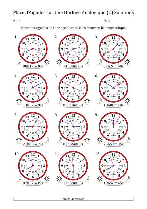 Place d'Aiguiles sur Une Horloge Analogique utilisant le système horaire sur 24 heures avec 5 Secondes d'Intervalle (12 Horloges) (C) page 2