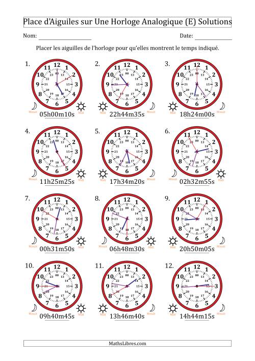 Place d'Aiguiles sur Une Horloge Analogique utilisant le système horaire sur 24 heures avec 5 Secondes d'Intervalle (12 Horloges) (E) page 2