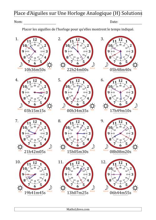 Place d'Aiguiles sur Une Horloge Analogique utilisant le système horaire sur 24 heures avec 5 Secondes d'Intervalle (12 Horloges) (H) page 2