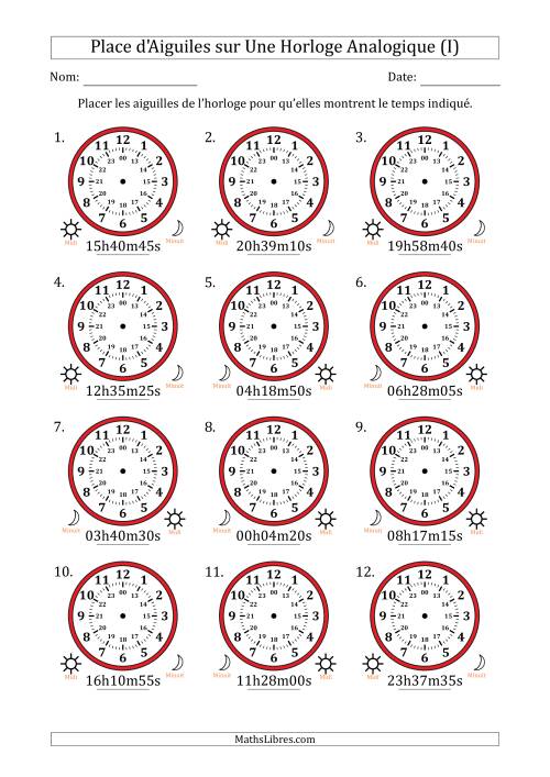 Place d'Aiguiles sur Une Horloge Analogique utilisant le système horaire sur 24 heures avec 5 Secondes d'Intervalle (12 Horloges) (I)