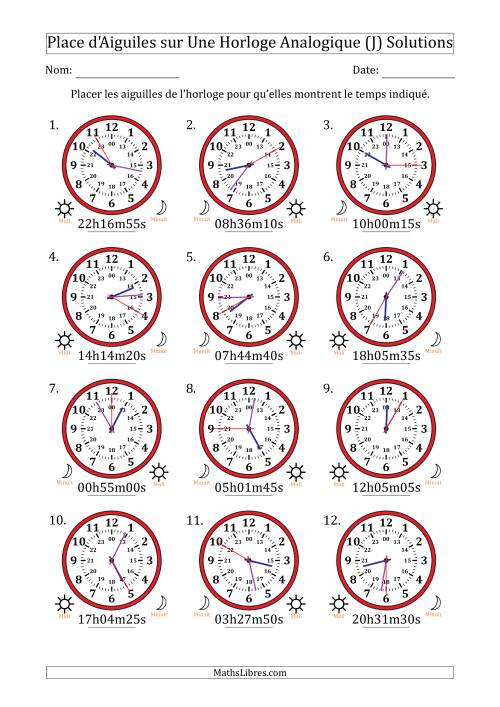 Place d'Aiguiles sur Une Horloge Analogique utilisant le système horaire sur 24 heures avec 5 Secondes d'Intervalle (12 Horloges) (J) page 2