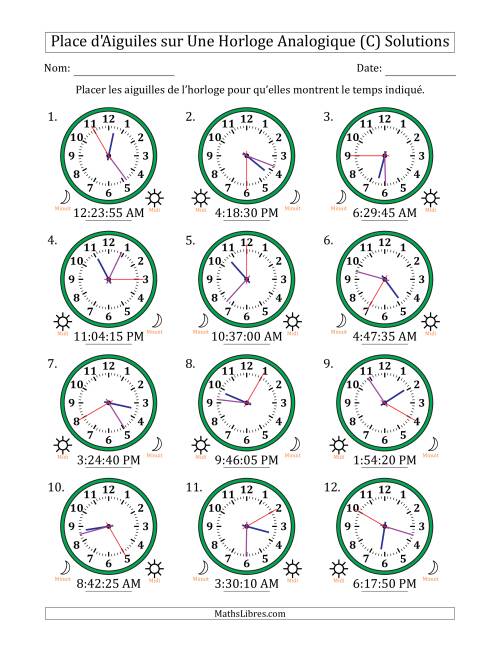 Place d'Aiguiles sur Une Horloge Analogique utilisant le système horaire sur 12 heures avec 5 Secondes d'Intervalle (12 Horloges) (C) page 2