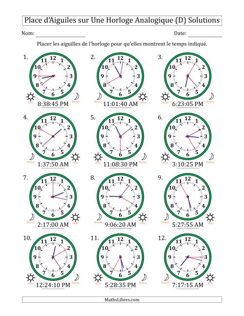 Place d'Aiguiles sur Une Horloge Analogique utilisant le système horaire sur 12 heures avec 5 Secondes d'Intervalle (12 Horloges) (D) page 2
