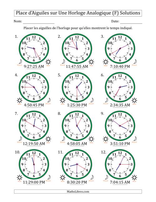 Place d'Aiguiles sur Une Horloge Analogique utilisant le système horaire sur 12 heures avec 5 Secondes d'Intervalle (12 Horloges) (F) page 2