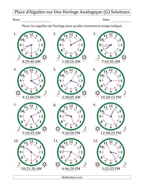 Place d'Aiguiles sur Une Horloge Analogique utilisant le système horaire sur 12 heures avec 5 Secondes d'Intervalle (12 Horloges) (G) page 2