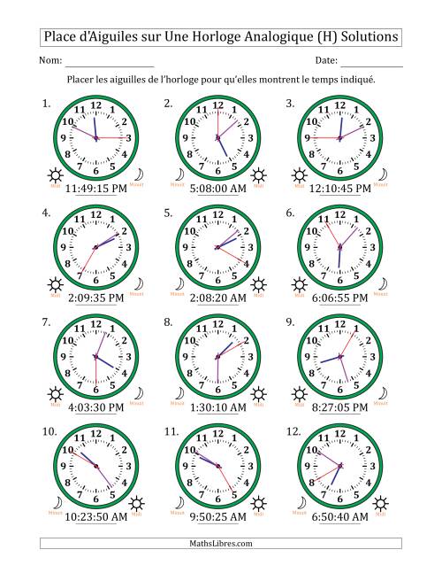 Place d'Aiguiles sur Une Horloge Analogique utilisant le système horaire sur 12 heures avec 5 Secondes d'Intervalle (12 Horloges) (H) page 2