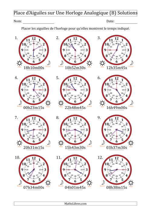 Place d'Aiguiles sur Une Horloge Analogique utilisant le système horaire sur 24 heures avec 15 Secondes d'Intervalle (12 Horloges) (B) page 2