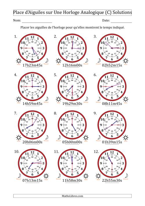 Place d'Aiguiles sur Une Horloge Analogique utilisant le système horaire sur 24 heures avec 15 Secondes d'Intervalle (12 Horloges) (C) page 2