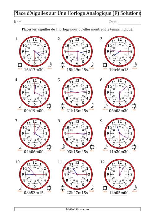 Place d'Aiguiles sur Une Horloge Analogique utilisant le système horaire sur 24 heures avec 15 Secondes d'Intervalle (12 Horloges) (F) page 2