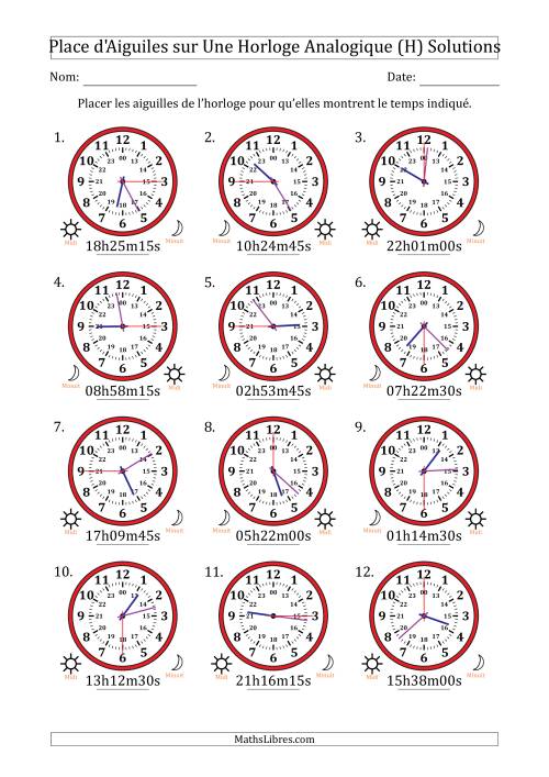 Place d'Aiguiles sur Une Horloge Analogique utilisant le système horaire sur 24 heures avec 15 Secondes d'Intervalle (12 Horloges) (H) page 2