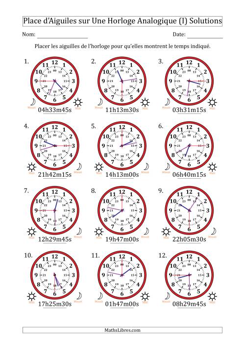 Place d'Aiguiles sur Une Horloge Analogique utilisant le système horaire sur 24 heures avec 15 Secondes d'Intervalle (12 Horloges) (I) page 2