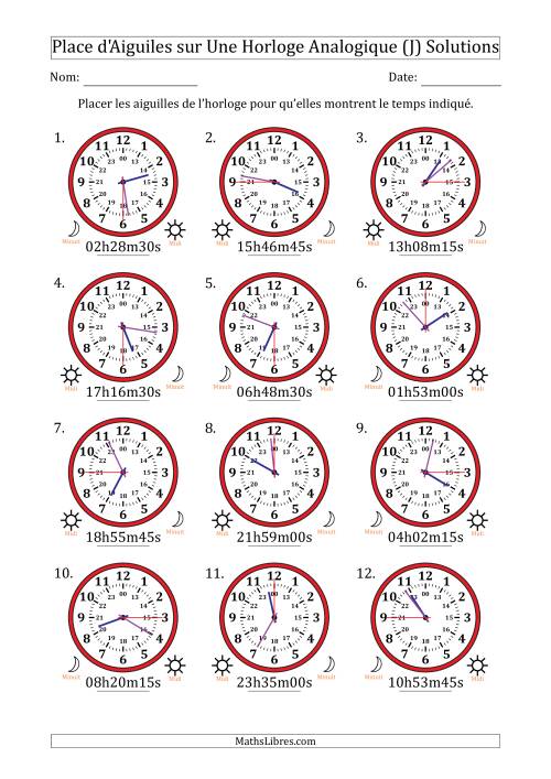 Place d'Aiguiles sur Une Horloge Analogique utilisant le système horaire sur 24 heures avec 15 Secondes d'Intervalle (12 Horloges) (J) page 2