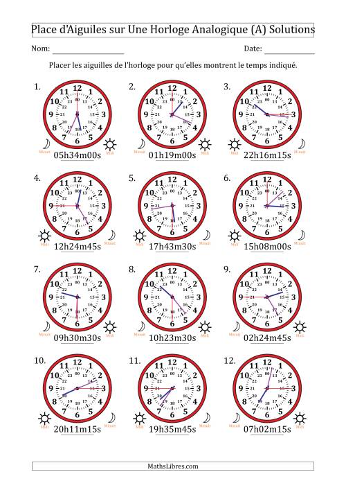 Place d'Aiguiles sur Une Horloge Analogique utilisant le système horaire sur 24 heures avec 15 Secondes d'Intervalle (12 Horloges) (Tout) page 2