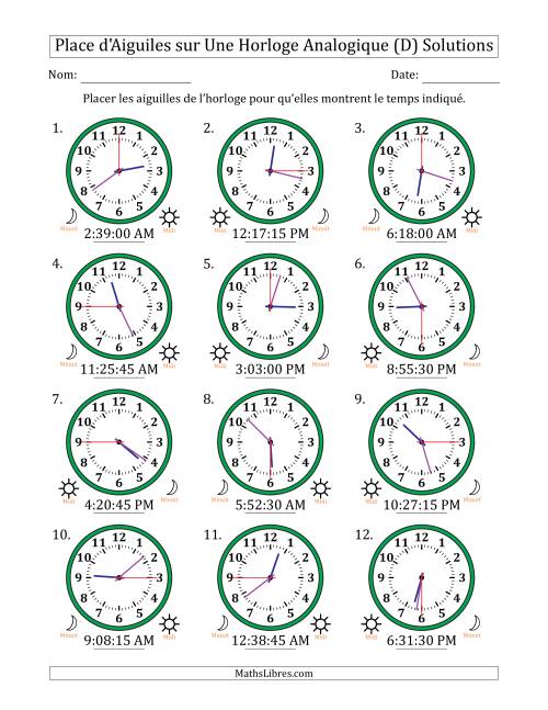 Place d'Aiguiles sur Une Horloge Analogique utilisant le système horaire sur 12 heures avec 15 Secondes d'Intervalle (12 Horloges) (D) page 2