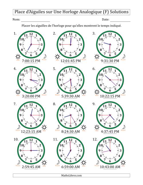 Place d'Aiguiles sur Une Horloge Analogique utilisant le système horaire sur 12 heures avec 15 Secondes d'Intervalle (12 Horloges) (F) page 2