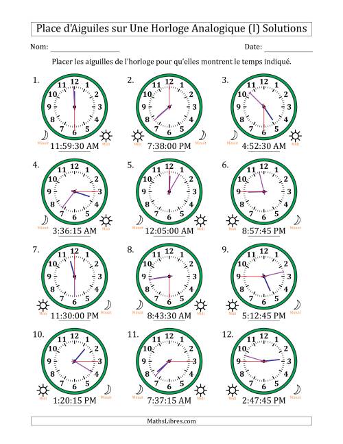 Place d'Aiguiles sur Une Horloge Analogique utilisant le système horaire sur 12 heures avec 15 Secondes d'Intervalle (12 Horloges) (I) page 2