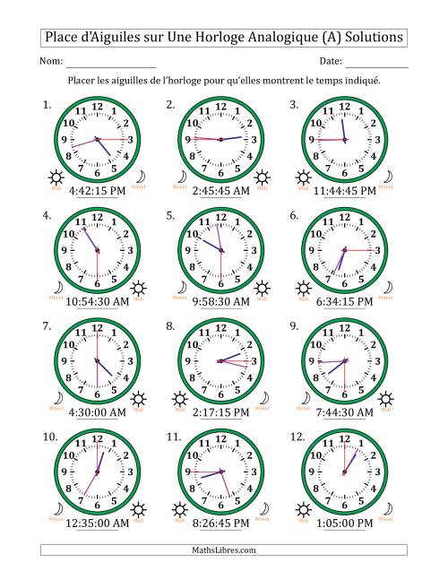 Place d'Aiguiles sur Une Horloge Analogique utilisant le système horaire sur 12 heures avec 15 Secondes d'Intervalle (12 Horloges) (Tout) page 2