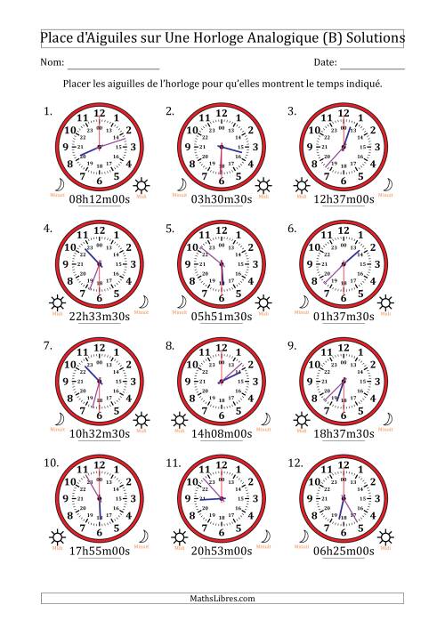 Place d'Aiguiles sur Une Horloge Analogique utilisant le système horaire sur 24 heures avec 30 Secondes d'Intervalle (12 Horloges) (B) page 2