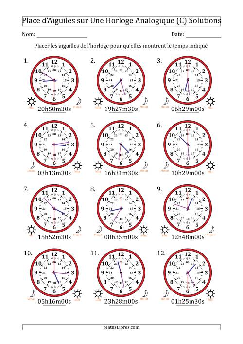 Place d'Aiguiles sur Une Horloge Analogique utilisant le système horaire sur 24 heures avec 30 Secondes d'Intervalle (12 Horloges) (C) page 2