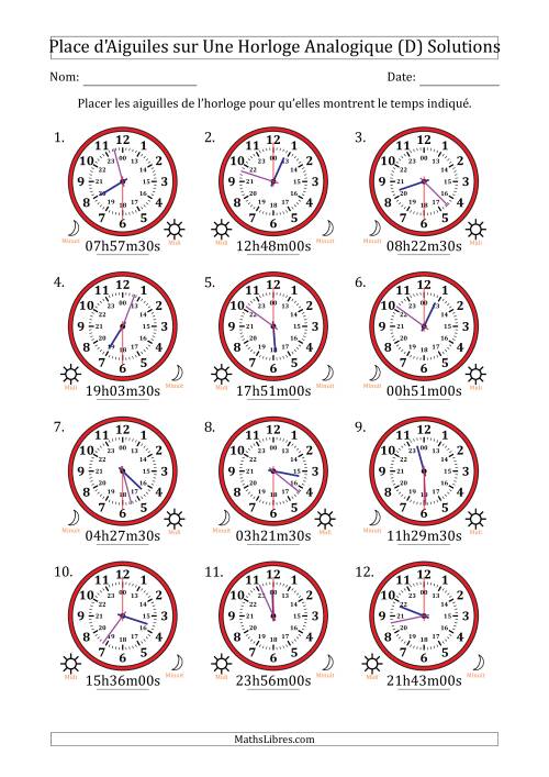 Place d'Aiguiles sur Une Horloge Analogique utilisant le système horaire sur 24 heures avec 30 Secondes d'Intervalle (12 Horloges) (D) page 2