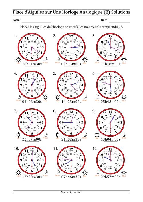 Place d'Aiguiles sur Une Horloge Analogique utilisant le système horaire sur 24 heures avec 30 Secondes d'Intervalle (12 Horloges) (E) page 2
