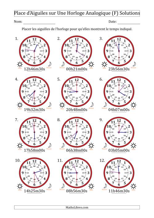 Place d'Aiguiles sur Une Horloge Analogique utilisant le système horaire sur 24 heures avec 30 Secondes d'Intervalle (12 Horloges) (F) page 2